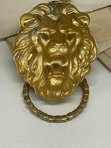 1990’s Gold Lion Rhinestone Door Knocker Necklace Bloomers and Frocks